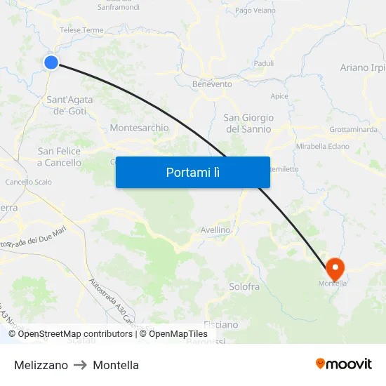 Melizzano to Montella map
