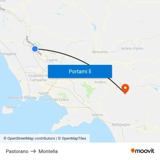 Pastorano to Montella map
