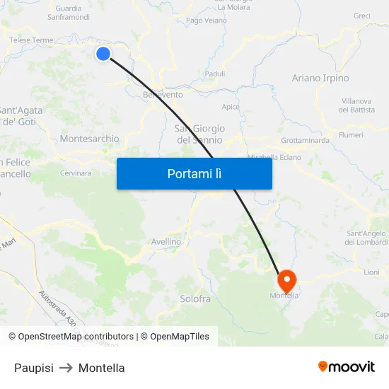 Paupisi to Montella map