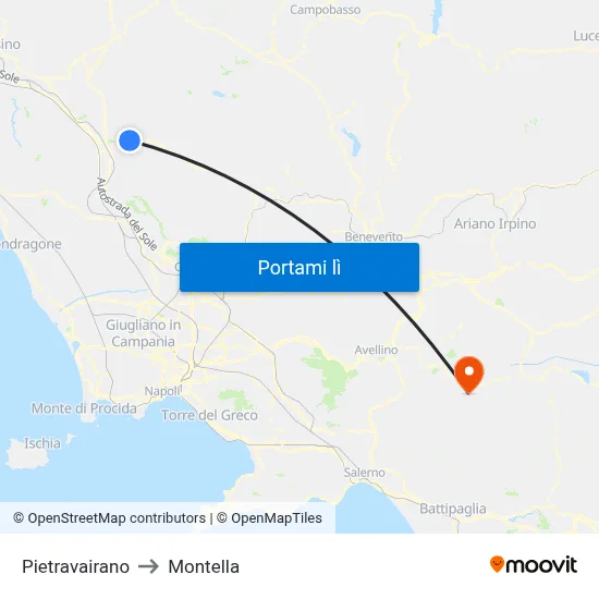 Pietravairano to Montella map