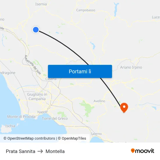 Prata Sannita to Montella map