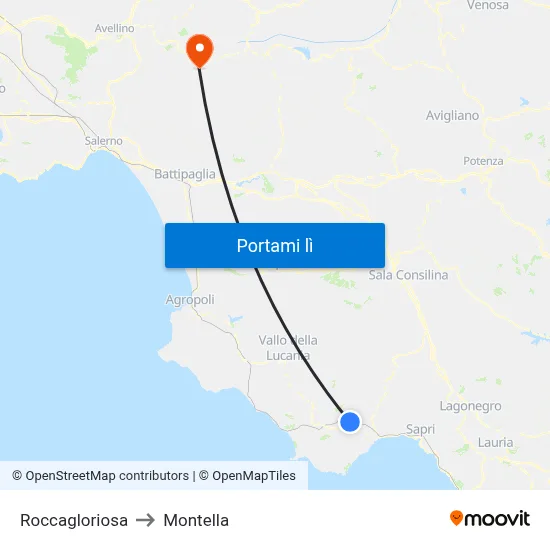 Roccagloriosa to Montella map