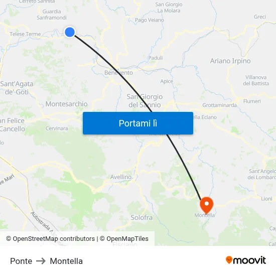 Ponte to Montella map