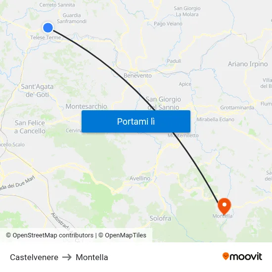 Castelvenere to Montella map