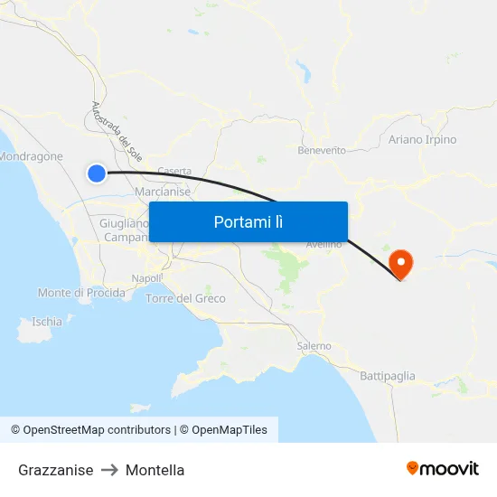 Grazzanise to Montella map