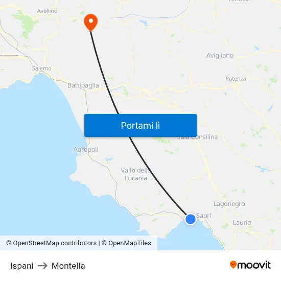 Ispani to Montella map