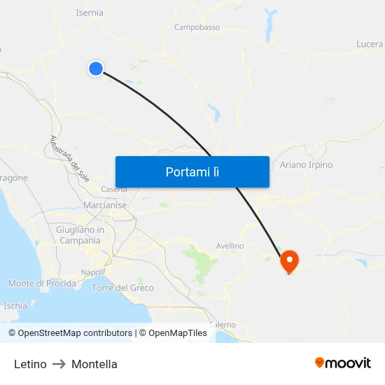 Letino to Montella map