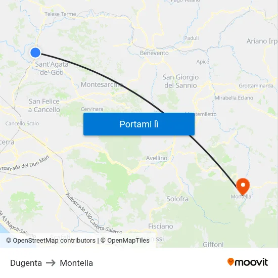 Dugenta to Montella map