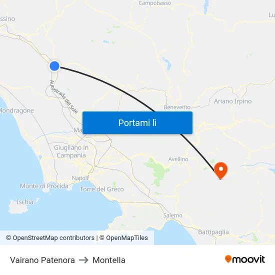 Vairano Patenora to Montella map