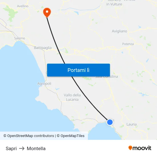Sapri to Montella map