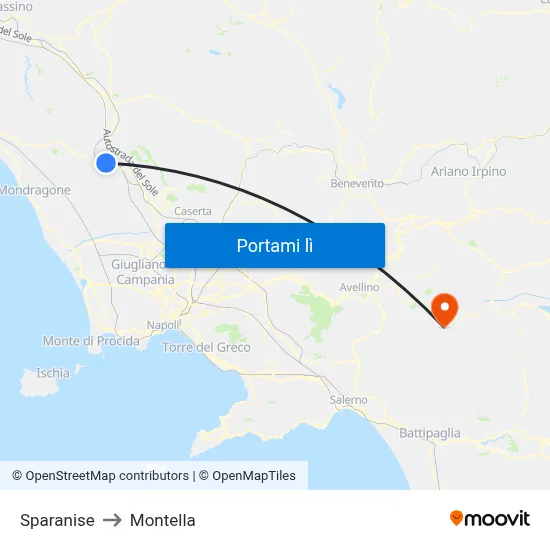 Sparanise to Montella map