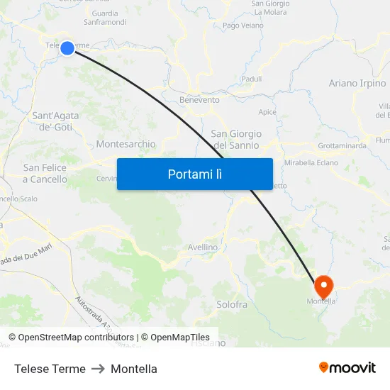Telese Terme to Montella map