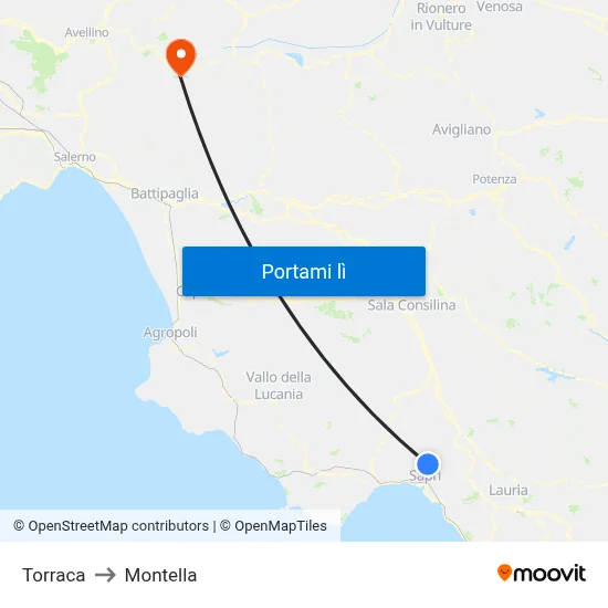 Torraca to Montella map