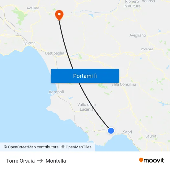 Torre Orsaia to Montella map
