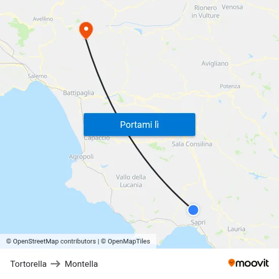 Tortorella to Montella map