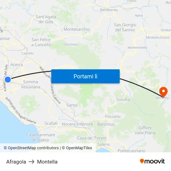 Afragola to Montella map