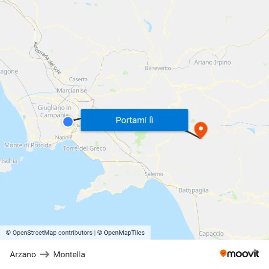 Arzano to Montella map