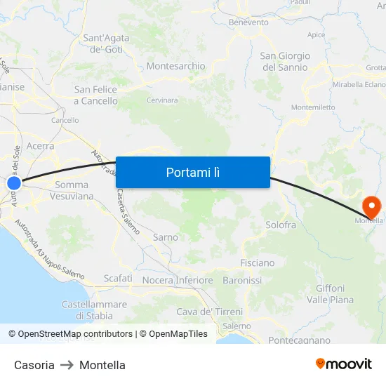 Casoria to Montella map