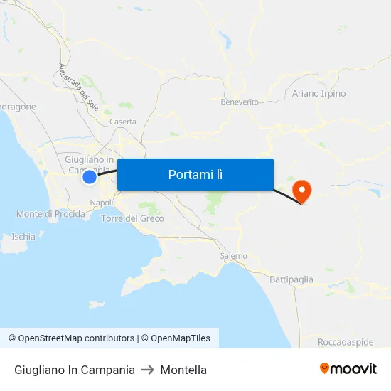 Giugliano In Campania to Montella map