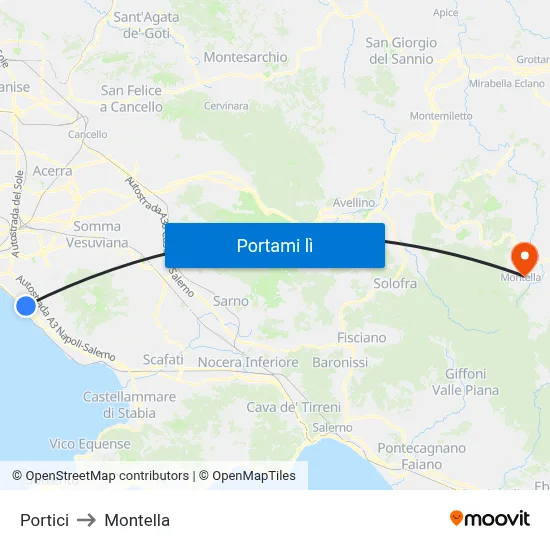 Portici to Montella map