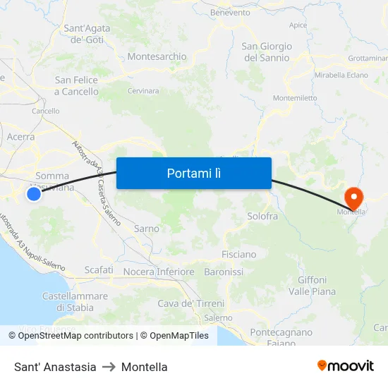 Sant' Anastasia to Montella map
