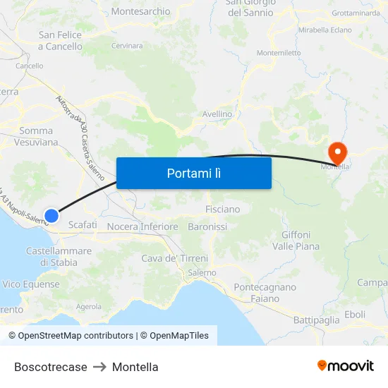 Boscotrecase to Montella map