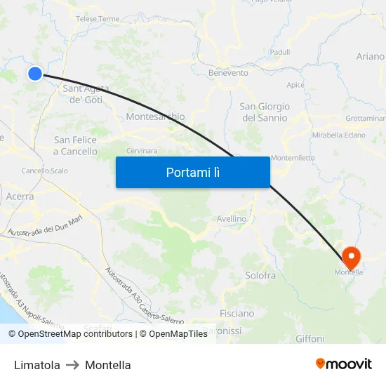 Limatola to Montella map