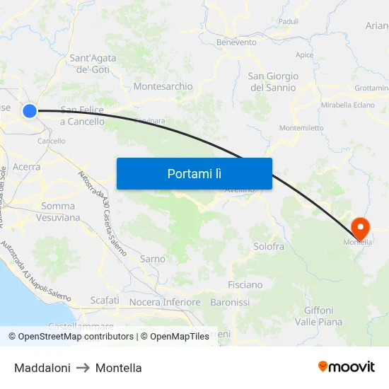 Maddaloni to Montella map
