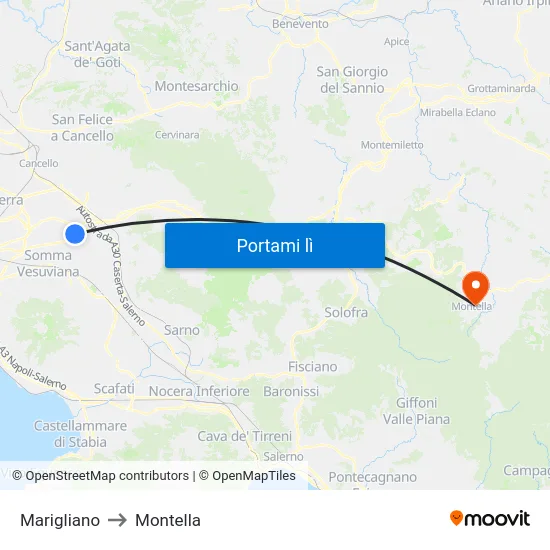 Marigliano to Montella map