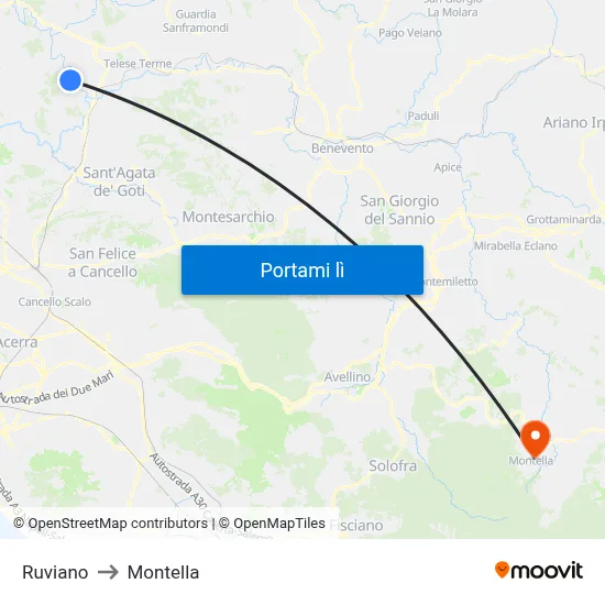 Ruviano to Montella map