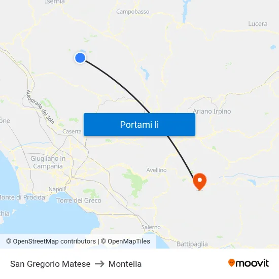 San Gregorio Matese to Montella map
