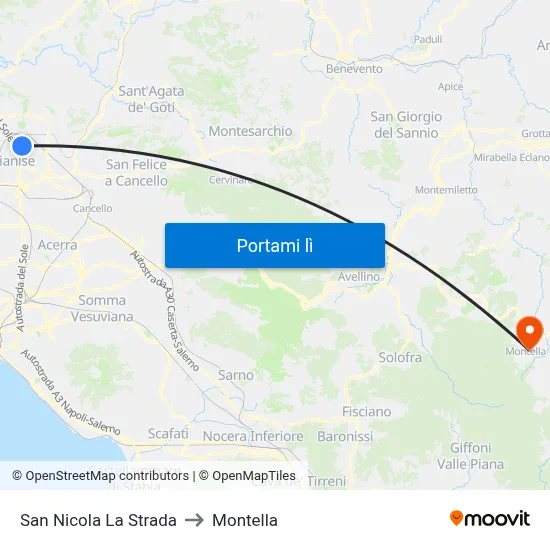 San Nicola La Strada to Montella map
