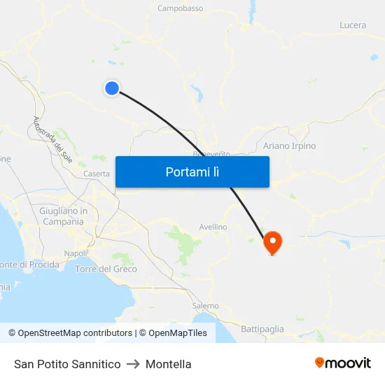 San Potito Sannitico to Montella map
