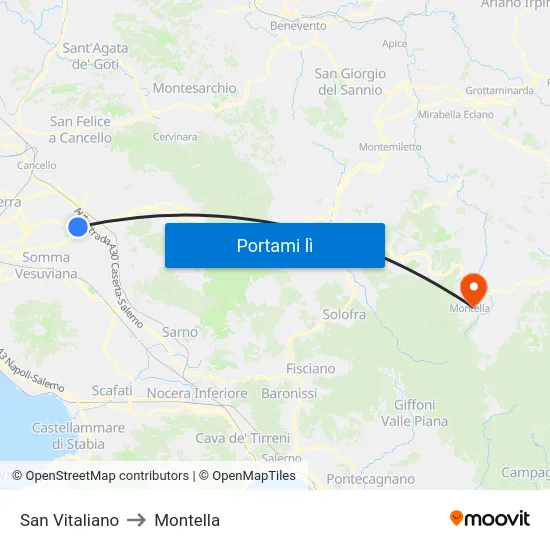 San Vitaliano to Montella map