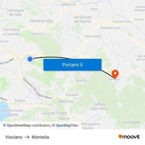 Visciano to Montella map