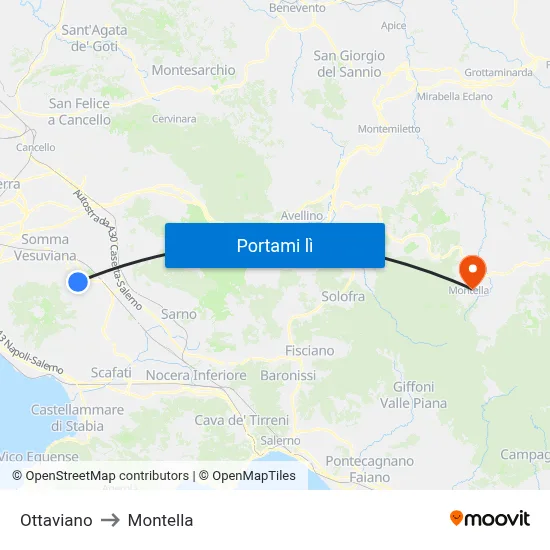 Ottaviano to Montella map
