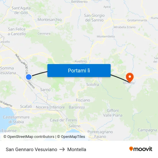 San Gennaro Vesuviano to Montella map