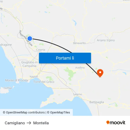Camigliano to Montella map