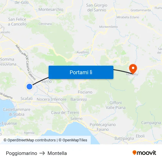 Poggiomarino to Montella map