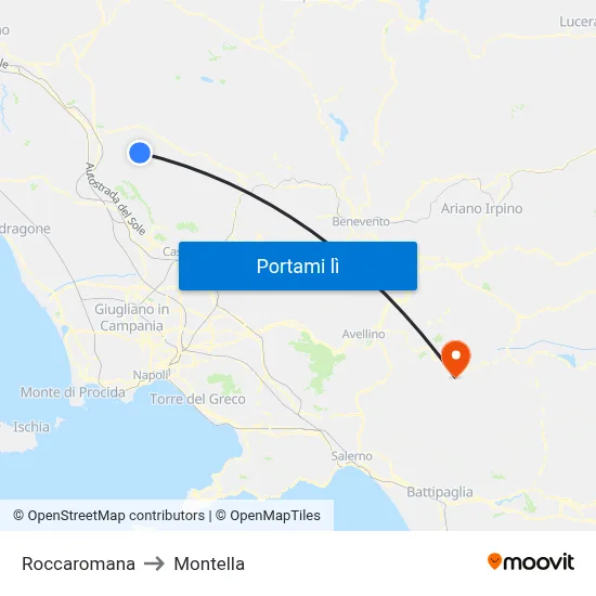 Roccaromana to Montella map