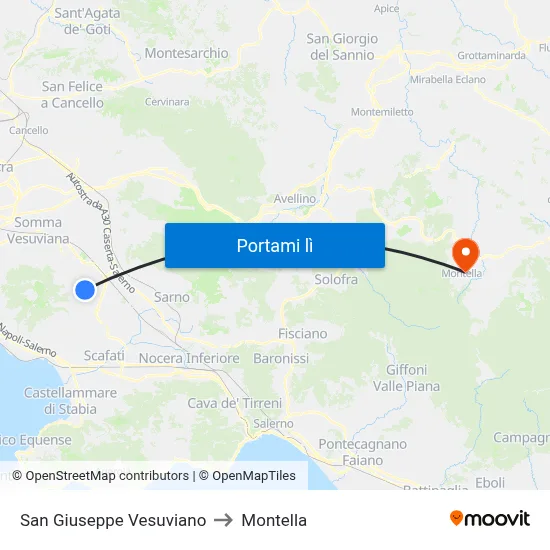 San Giuseppe Vesuviano to Montella map