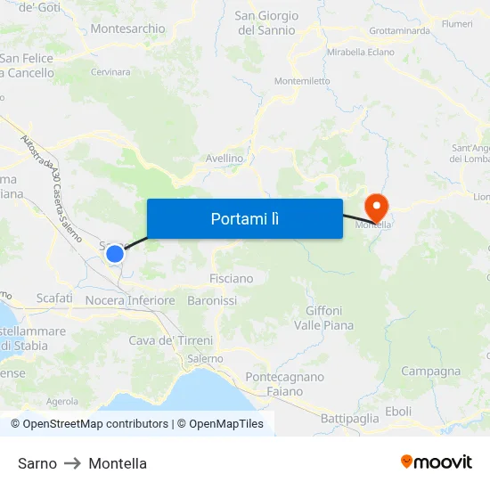 Sarno to Montella map