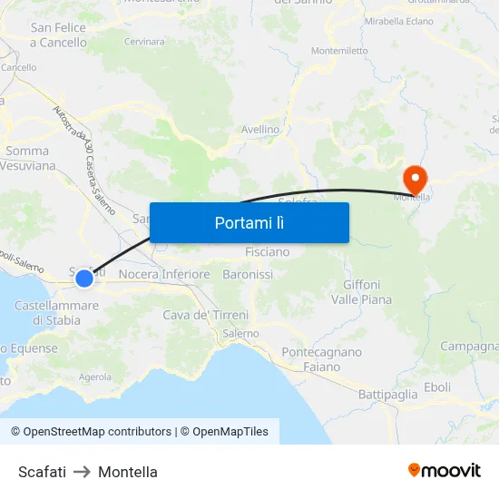 Scafati to Montella map