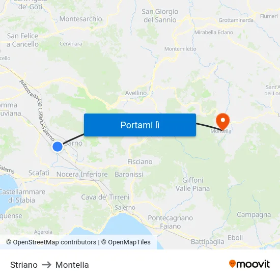Striano to Montella map
