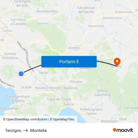 Terzigno to Montella map