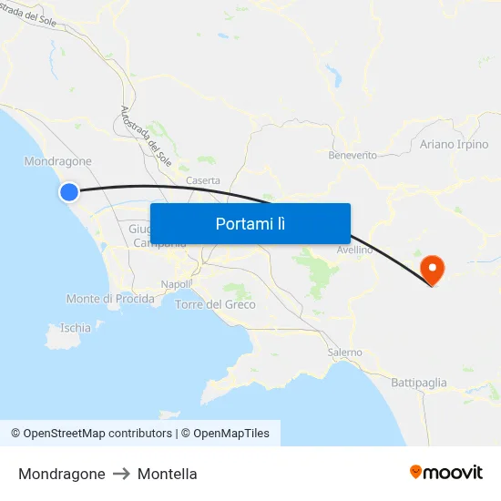 Mondragone to Montella map