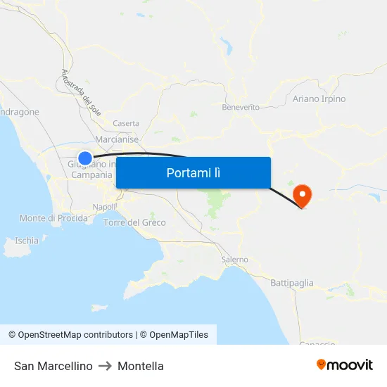 San Marcellino to Montella map