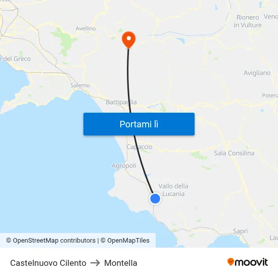 Castelnuovo Cilento to Montella map