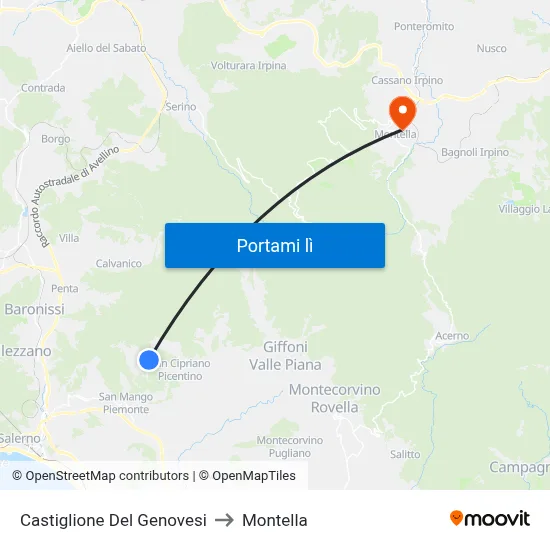 Castiglione Del Genovesi to Montella map