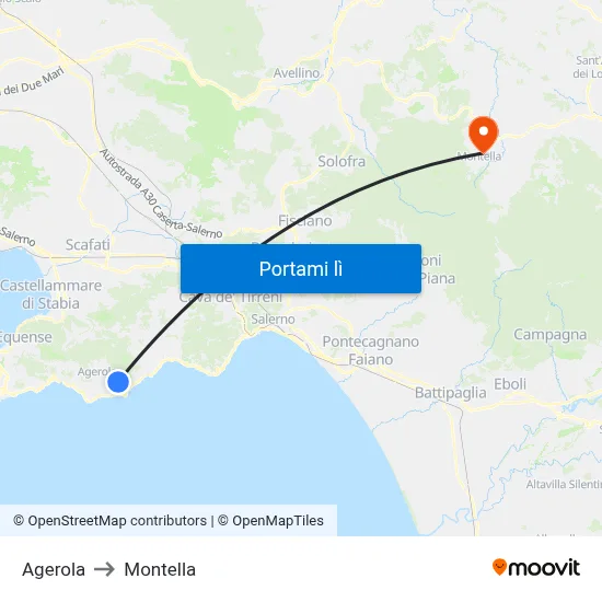 Agerola to Montella map
